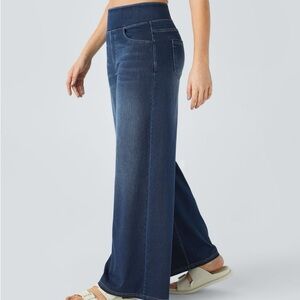 Halara Flex™ High Waisted Wide Leg Washed Stretchy Knit Casual Jeans